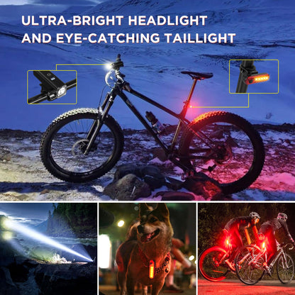 Ultra-Bright 1200 Lumen Bike Light Set with USB Rechargeable Headlight & Tail Light – IP65 Waterproof Cycling Lamp for Night Riding (Black)