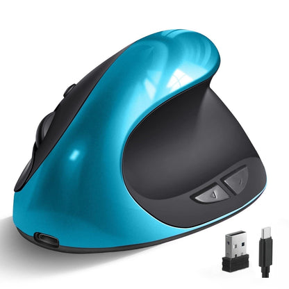Blue Ergonomic Wireless Vertical Mouse (Small Hand-Friendly): USB-C Rechargeable, 2.4G 3-DPI, Reduce Wrist Strain (Right-Handed).