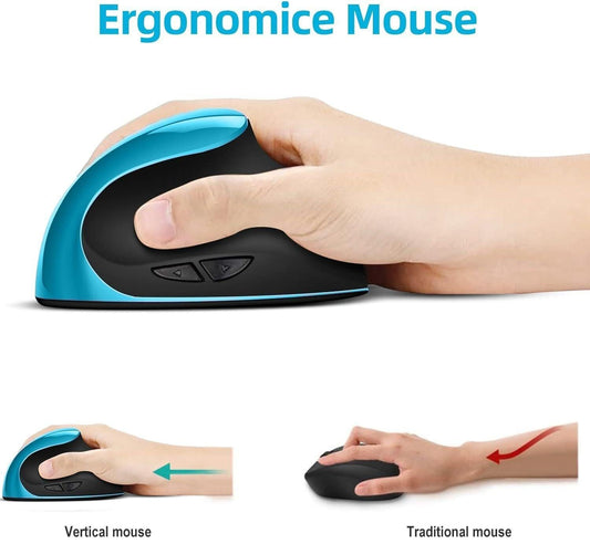 Blue Ergonomic Wireless Vertical Mouse (Small Hand-Friendly): USB-C Rechargeable, 2.4G 3-DPI, Reduce Wrist Strain (Right-Handed).