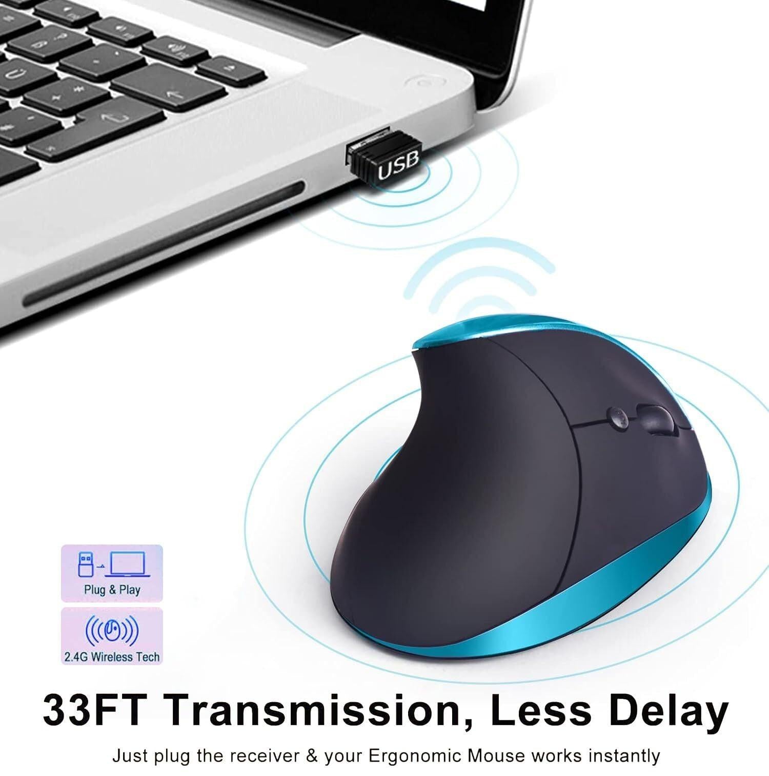 Blue Ergonomic Wireless Vertical Mouse (Small Hand-Friendly): USB-C Rechargeable, 2.4G 3-DPI, Reduce Wrist Strain (Right-Handed).