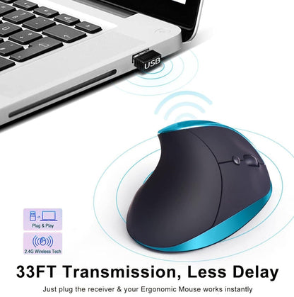 Blue Ergonomic Wireless Vertical Mouse (Small Hand-Friendly): USB-C Rechargeable, 2.4G 3-DPI, Reduce Wrist Strain (Right-Handed).