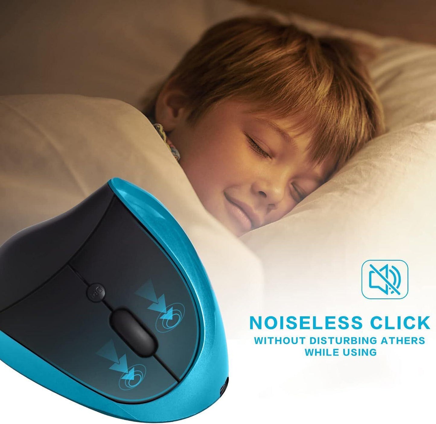 Blue Ergonomic Wireless Vertical Mouse (Small Hand-Friendly): USB-C Rechargeable, 2.4G 3-DPI, Reduce Wrist Strain (Right-Handed).