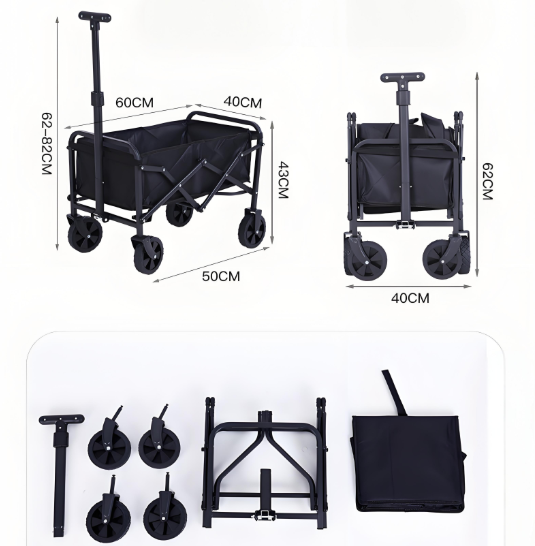 Foldable Camping Wagon: Retractable Handle, Lightweight Design for Outdoor Trips, Beach & Picnics.