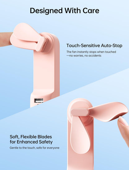 Handheld Mini Fan (Pink), 3-in-1 USB Rechargeable Portable Fan with Power Bank & Flashlight, Pocket Design for Travel & Summer.