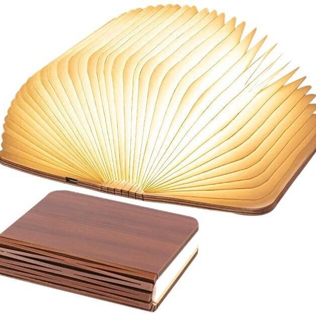 Christmas giftsRechargeable LED Book Night Light: Creative Folding Wooden Lamp with Magnetic Design for Bedrooms & Gifting(Walnut Red,S)