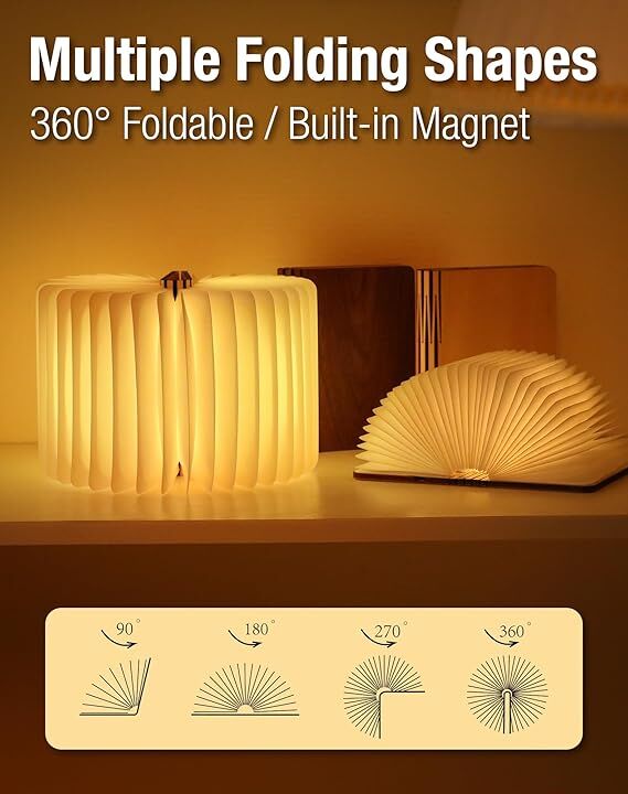 Christmas giftsRechargeable LED Book Night Light: Creative Folding Wooden Lamp with Magnetic Design for Bedrooms & Gifting(Maple Leaf White,L)