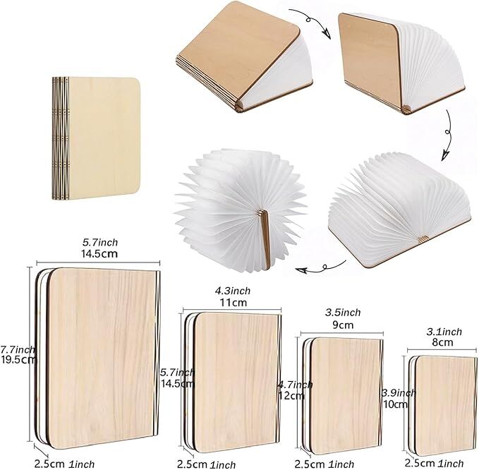Christmas giftsRechargeable LED Book Night Light: Creative Folding Wooden Lamp with Magnetic Design for Bedrooms & Gifting(Maple Leaf White,L)
