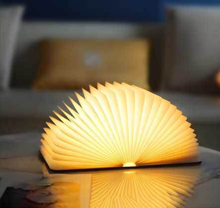 Christmas giftsRechargeable LED Book Night Light: Creative Folding Wooden Lamp with Magnetic Design for Bedrooms & Gifting(Walnut Black,XL)