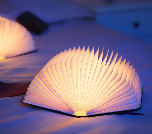 Christmas giftsRechargeable LED Book Night Light: Creative Folding Wooden Lamp with Magnetic Design for Bedrooms & Gifting(Walnut Black,XL)