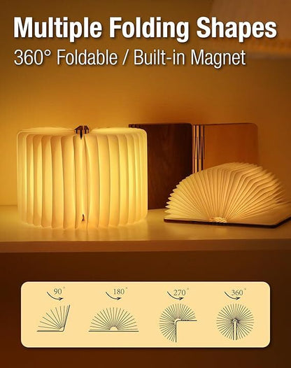 Christmas giftsRechargeable LED Book Night Light: Creative Folding Wooden Lamp with Magnetic Design for Bedrooms & Gifting(Walnut Black,XL)