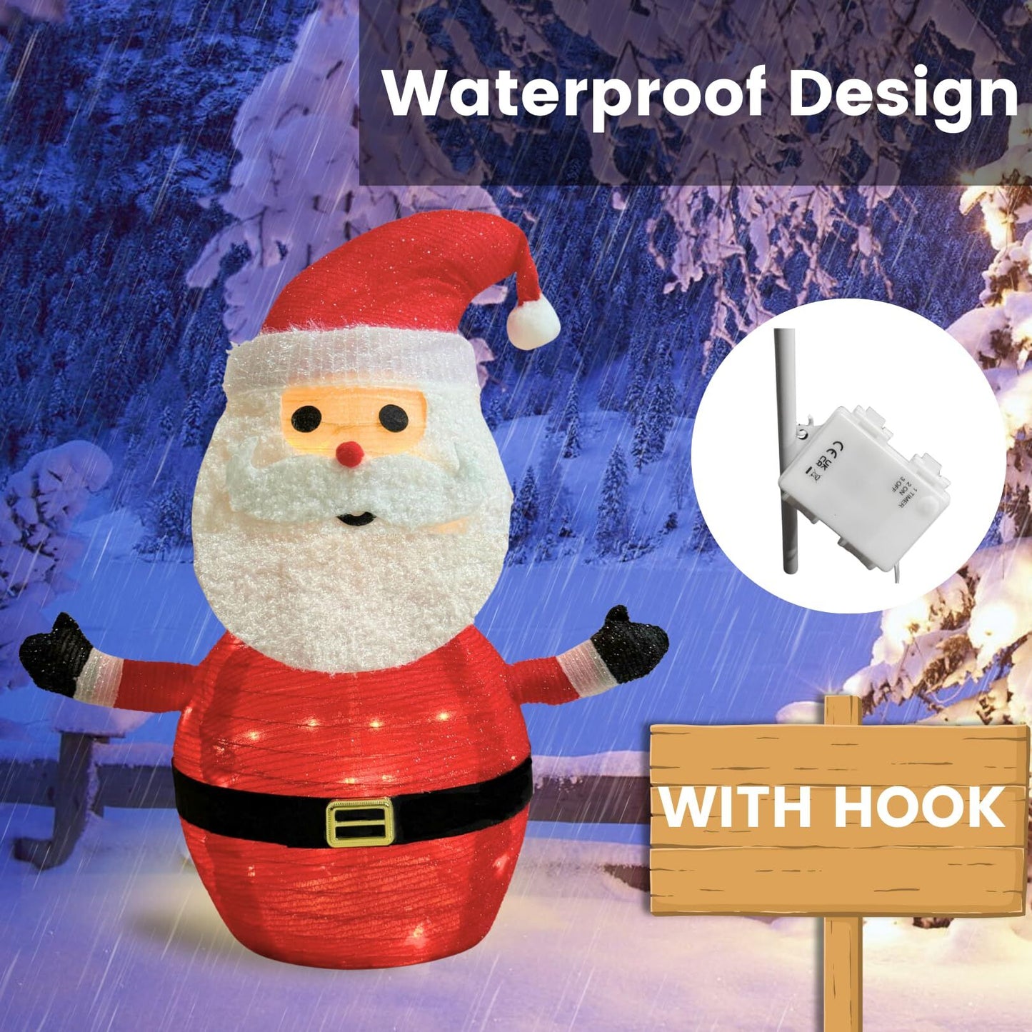Lighted Christmas Santa Claus Decoration Lantern, 45 LED Collapsible Pop-Up Ornament with 8 Light Modes & Timer, Indoor Outdoor Holiday Décor