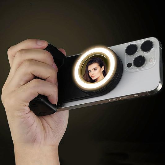 Magnetic Phone Camera Grip with Fill Light & Remote: Stable Shooting Holder for iPhone/Android â Ideal for Vlog, Selfie & Photography.