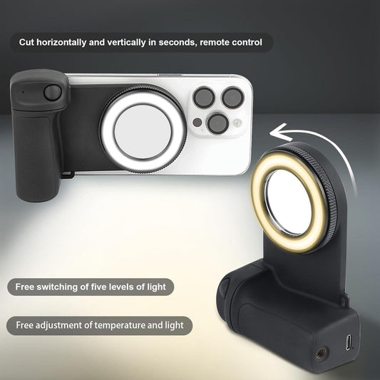 Magnetic Phone Camera Grip with Fill Light & Remote: Stable Shooting Holder for iPhone/Android â Ideal for Vlog, Selfie & Photography.
