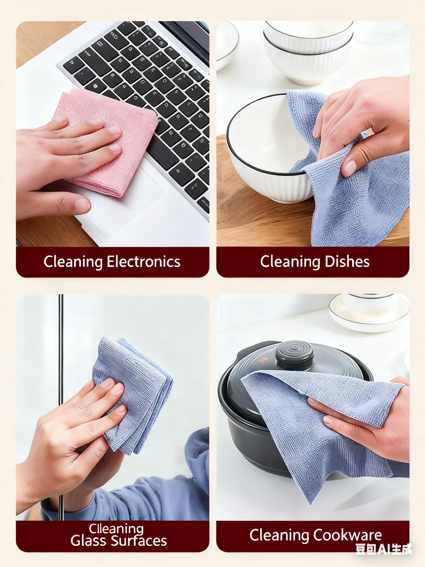 Christmas gift 50-Piece 25x25cm Polycotton Cleaning Cloth Roll, Reusable Dual-Use Dish & Surface Wipes for Home & Kitchen（pink）