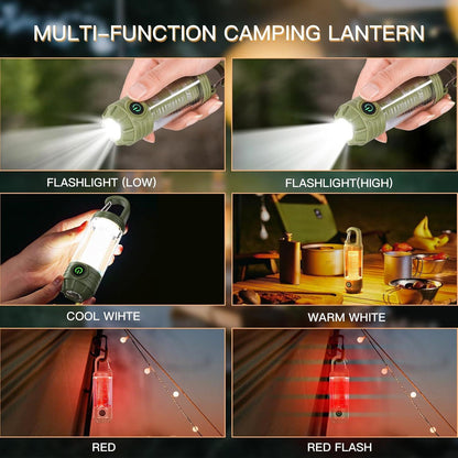 Rechargeable LED Camping Lantern Flashlight: 6 Modes, USB-C, Portable for Hiking, Emergency, Night Walking & Outdoor Adventuresï¼greenï¼.
