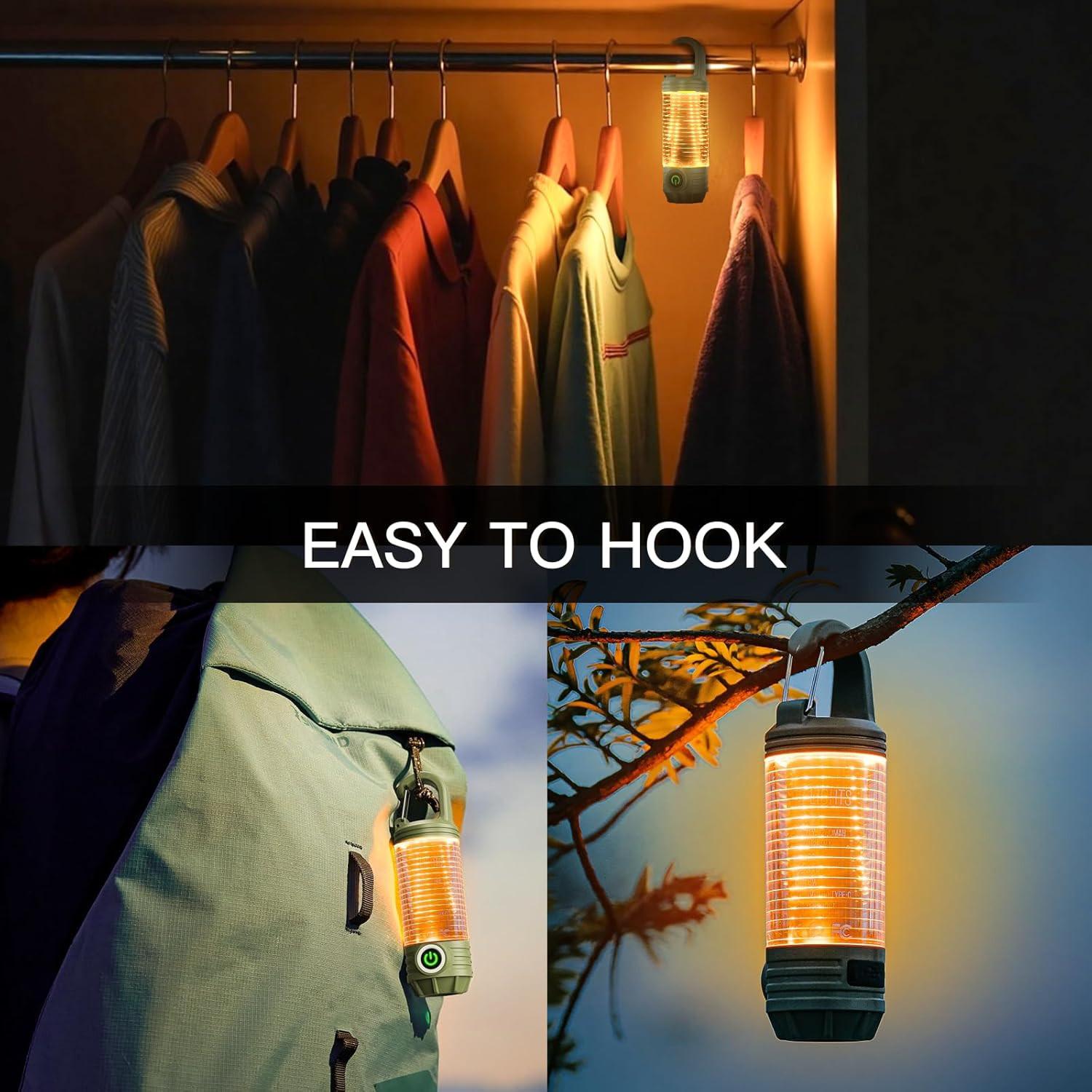 Rechargeable LED Camping Lantern Flashlight: 6 Modes, USB-C, Portable for Hiking, Emergency, Night Walking & Outdoor Adventuresï¼greenï¼.