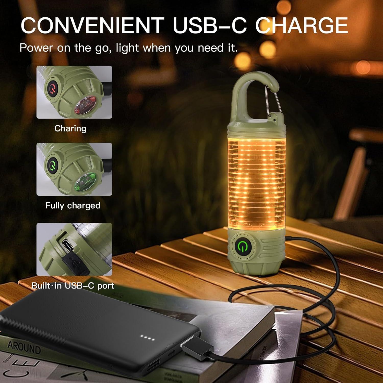 Rechargeable LED Camping Lantern Flashlight: 6 Modes, USB-C, Portable for Hiking, Emergency, Night Walking & Outdoor Adventuresï¼greenï¼.