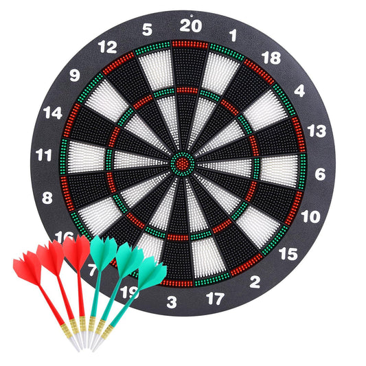 Safety Dart Board Set with 6 Soft Tip Darts: 16-Inch Rubber Dartboard for Family, Office & Party Leisure Sport.