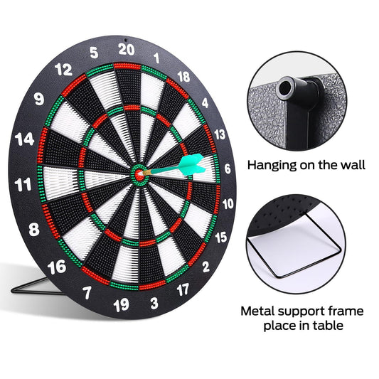 Safety Dart Board Set with 6 Soft Tip Darts: 16-Inch Rubber Dartboard for Family, Office & Party Leisure Sport.