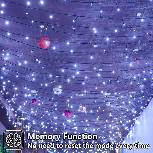 900 LED Cool White USB Fairy String Lights with Remote, 30m Green Wire, IP44 Waterproof 8-Mode Timer for Christmas Bedroom Decor