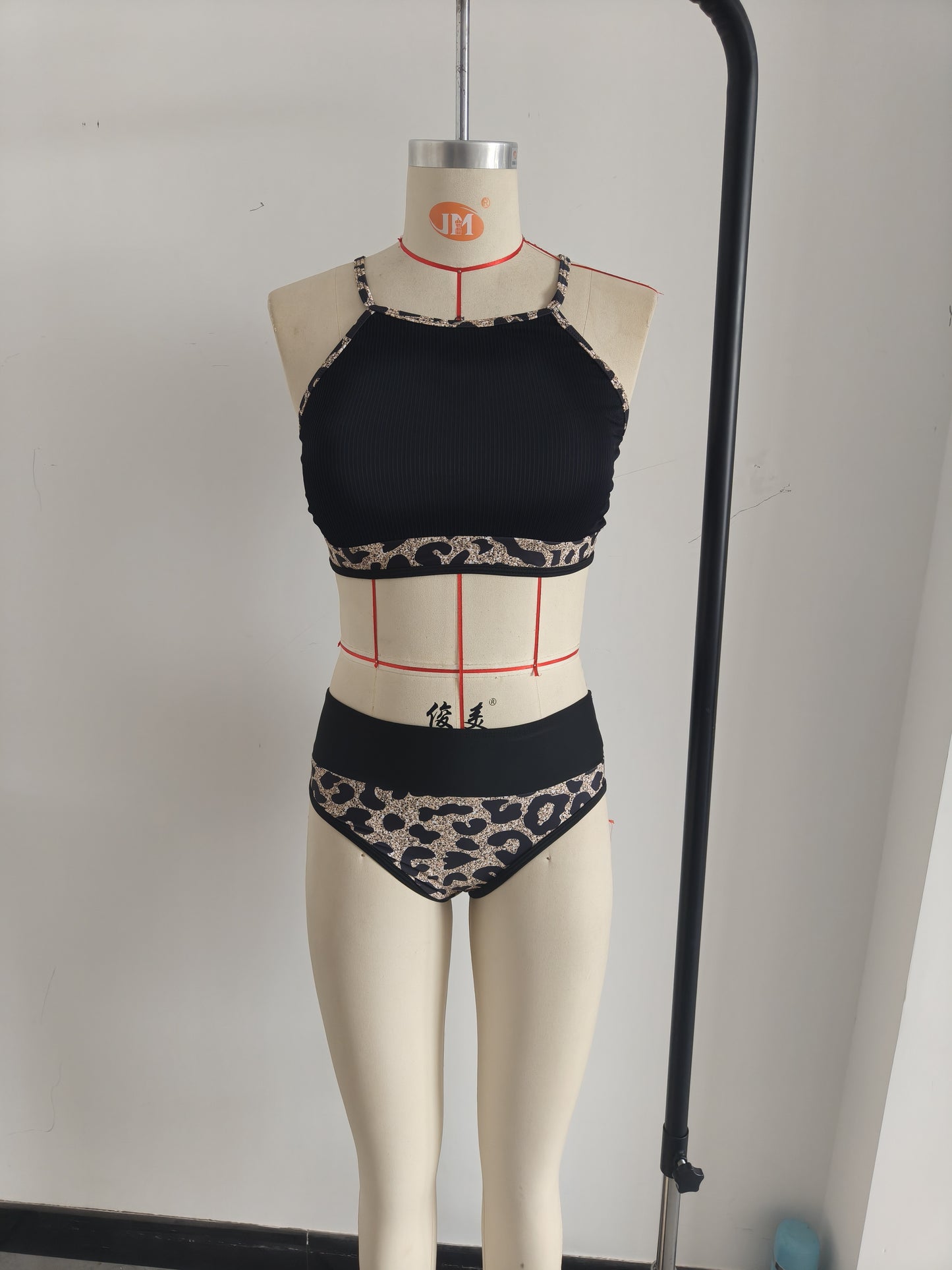 Halter Neck Tank Top Two Pieces Swimwear Women High Waist Bikini Size L