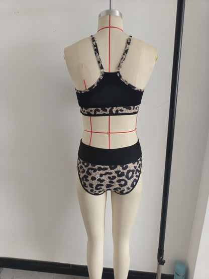 Halter Neck Tank Top Two Pieces Swimwear Women High Waist Bikini Size L