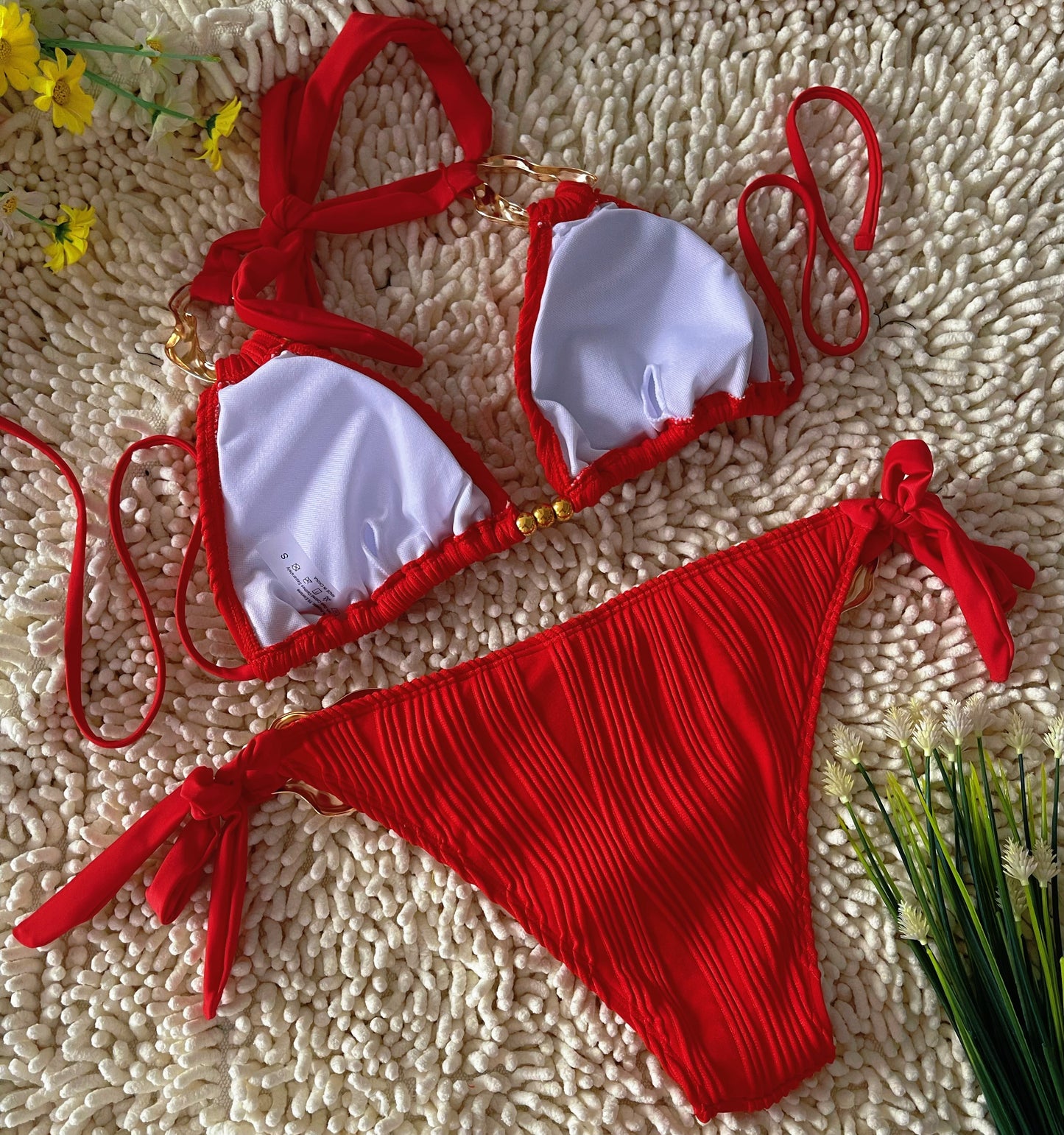 Red Hottie Sexy Three-point Swimsuit Beach Seaside Spa Bikini Size L