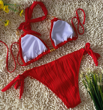 Red Hottie Sexy Three-point Swimsuit Beach Seaside Spa Bikini Size L