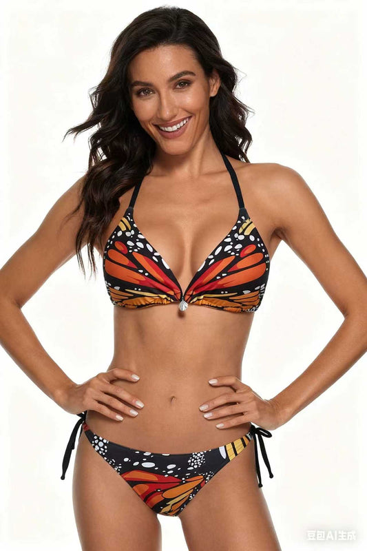 Butterfly Print Bikini 2026 New Creative Design Deep V Sexy Swimsuit Size XL