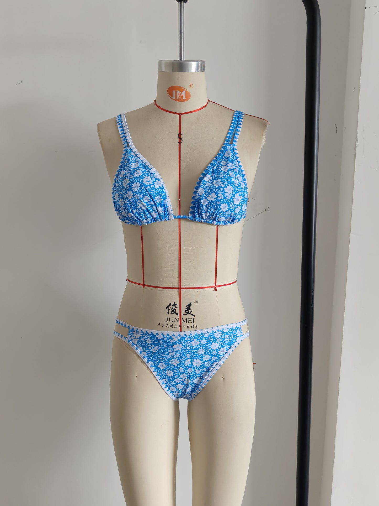 Adjustable Strap Blue Floral Print Swimwear Set Size XL