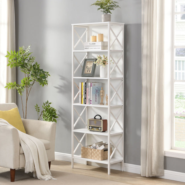 6 Tier Tall Bookshelf, White Hover Image