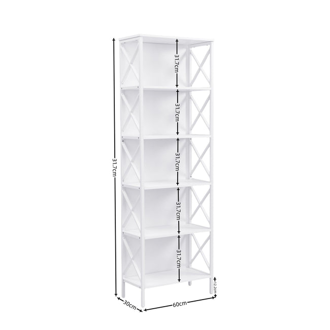 6 Tier Tall Bookshelf, White Main Image