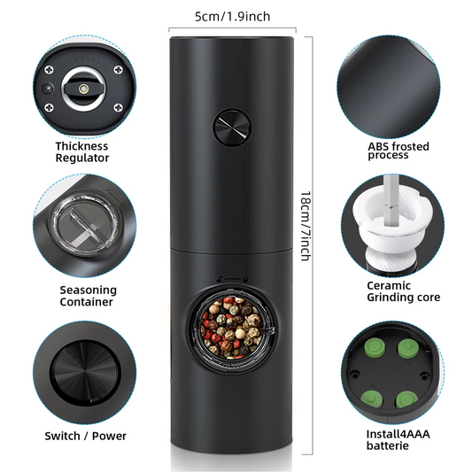 NNEOBA Electric Automatic Pepper and Salt Grinder with LED Light(1pc).