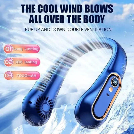 NNEOBA Neck Bladeless Fan Mini Portable-Blue.