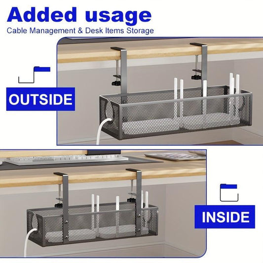 No-Drill Wire Organizer Under-Desk Cable Tray.