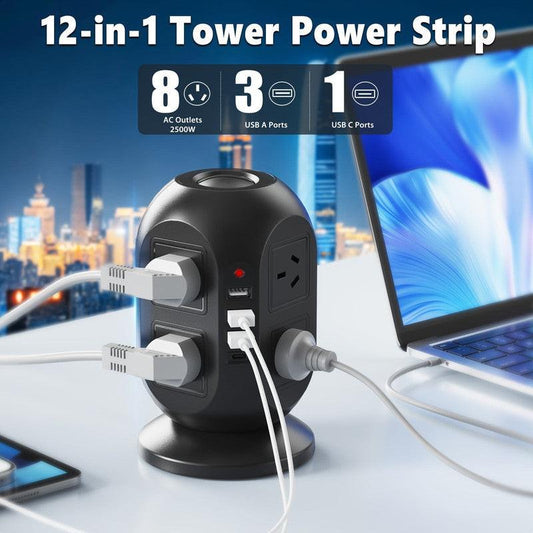 12-in-1 Tower Power Strip with USB.