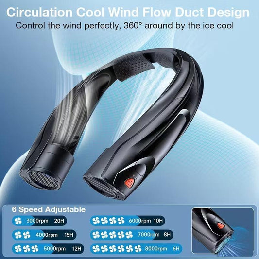 Neck Fan Portable USB 6000mAh 6-Speed Cooling.