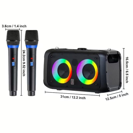 Portable Karaoke Speaker with 2 Wireless Microphones.