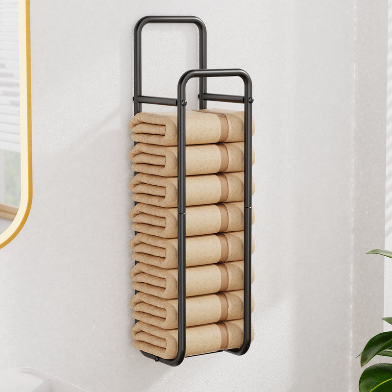 Double-Pole Towel Rack, Wall-Mounted Storage Rack for Bathroom,Black