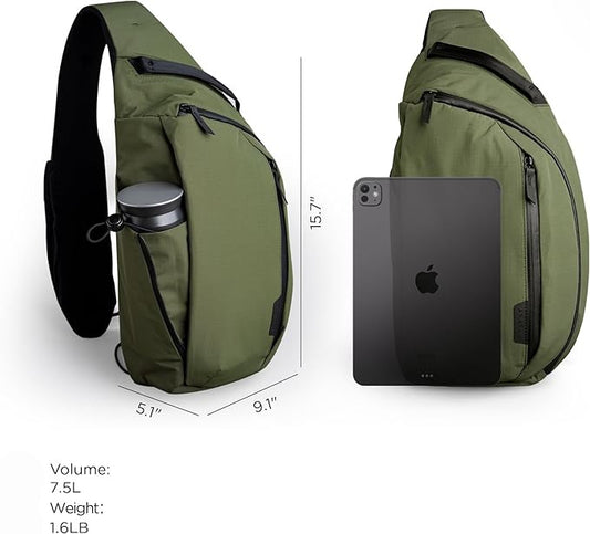 Crossbody Left Shoulder 7.5L - Crossbody Bag Men,Sling Backpack - Fits 12" Tablet - Single Shoulder-Green