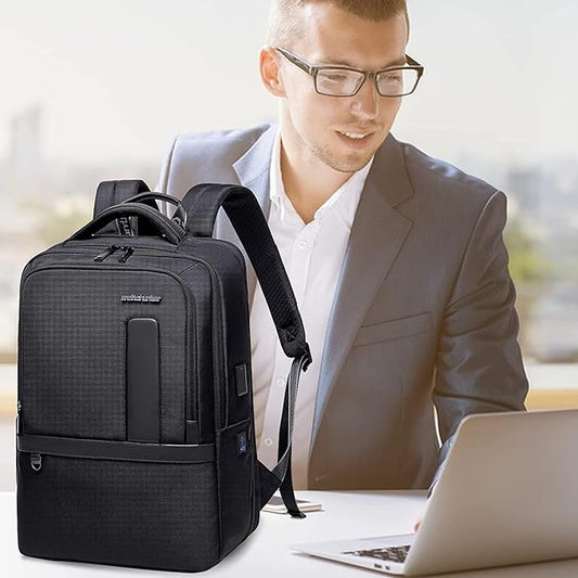 27L Laptop Backpack for Men–USB & Type-C Charging Port, Water-Resistant, Fits 16" Laptop, Expandable, Perfect for Office and Travel-Black
