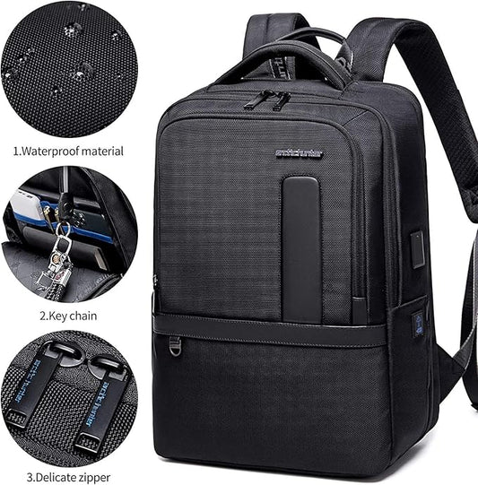 27L Laptop Backpack for Men–USB & Type-C Charging Port, Water-Resistant, Fits 18" Laptop, Expandable, Perfect for Office and Travel-Grey