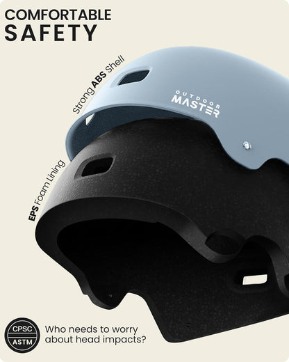 OutdoorMaster Skateboard Bike Helmet for Adults &Youth - Multi-Sport Certified Impact Resistant with 2 Removable Liners & Ventilation for Scooter, Skating-Matte Crystal Blue--Medium