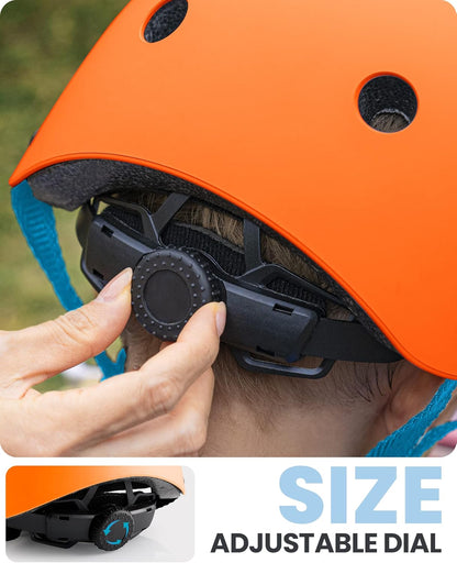 OutdoorMaster Youth & Kids Bike Helmet - Adjustable Multi-Sports Skateboard Helmet with Removable Liners for Balance Bike, Toddler Scooter, One Wheel Hoverboard-Orange-Small.