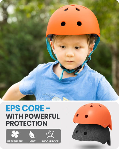 OutdoorMaster Youth & Kids Bike Helmet - Adjustable Multi-Sports Skateboard Helmet with Removable Liners for Balance Bike, Toddler Scooter, One Wheel Hoverboard-Orange-Small.