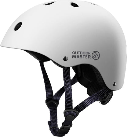 OutdoorMaster Youth & Kids Bike Helmet - Adjustable Multi-Sports Skateboard Helmet with Removable Liners for Balance Bike, Toddler Scooter, One Wheel Hoverboard-White-Small.