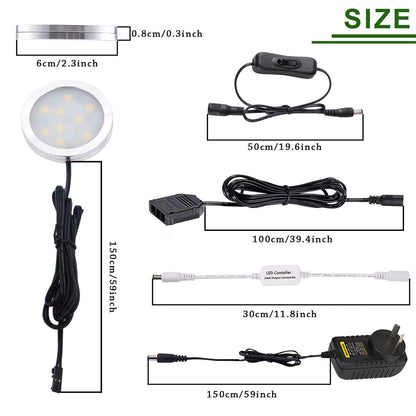 Dimmable & Timing Under Counter Lights Kitchen with Wireless RF Remote,Ultra-Thin 240V LED Cabinet Lights,12W Shelf Lights，4 Lights,Daylight White