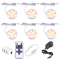 Dimmable LED Under Cabinet Lighting, Counter Showcase Kitchen Lighting Fixtures with 12V Plug in Adapter and Dimmable Wireless Remote Control, 6 Ultra Slim Puck Lights Kit