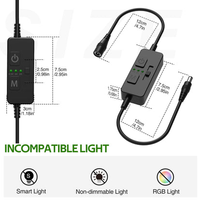Single Color Slider Dimmer with Timer - PWM 1pc DC 5V/12V/24V LED Controller, 36W Max, Slide Brightness Control & Auto-Off for LED Strip Lights, Closet, Counter, Aquarium Lighting (Black)
