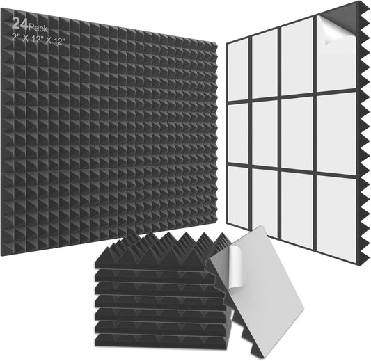 JBER Acoustic Panels  Foam Pyramid 24pcs 30x30x5cm for Soundproof Padding Wall.